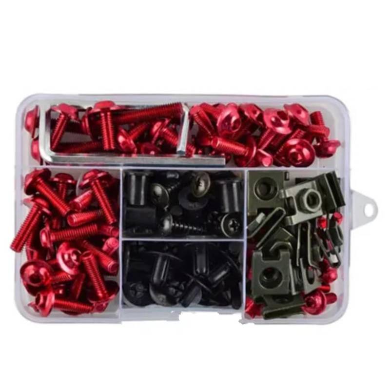 RDWSPLI Motorrad Schrauben Set Für CB500 Für CB650 193 Stücke Motorrad Zubehör Aluminium Verkleidung Für Bolzen Schrauben Kit Mutter Clip Motorrad Batterie Terminal Schrauben(Red) von RDWSPLI