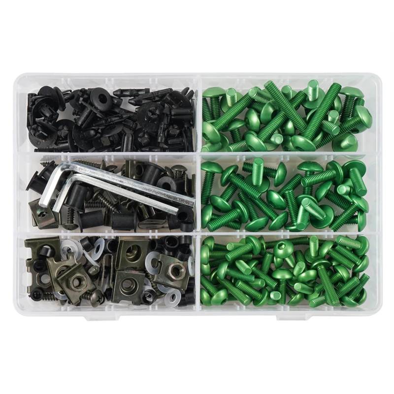 RDWSPLI Motorrad Schrauben Set Für CBR 600 Für F2 Für F3 Für F4 253PCS Verkleidung Für Bolzen Kit Verschluss Clips Schraube Motorrad Schrauben Schrauben Muttern Automotive Teile(Green) von RDWSPLI