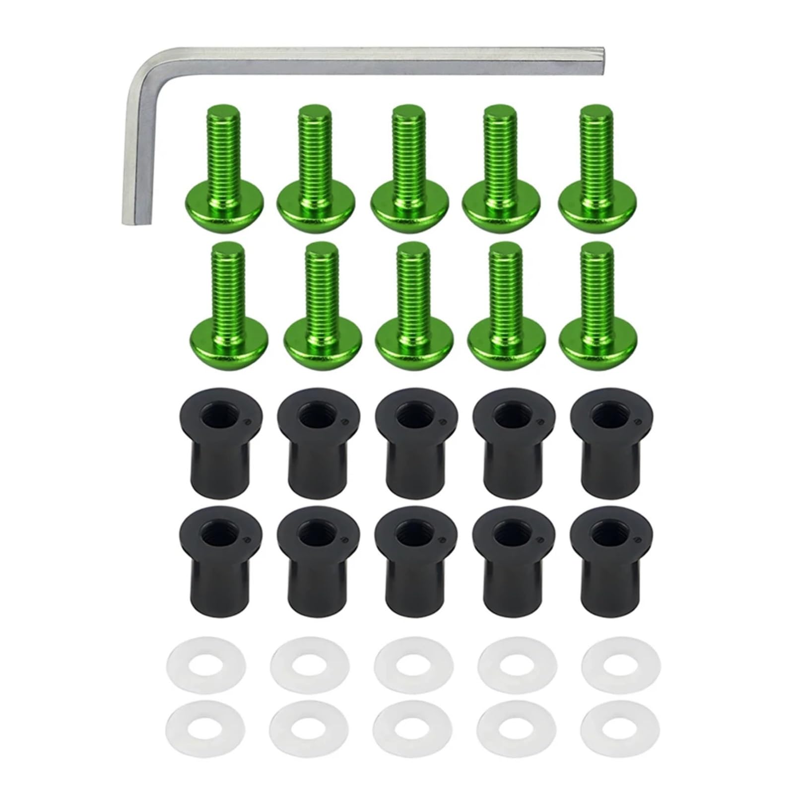 RDWSPLI Motorrad Schrauben Set Kompatibel Mit M5 General Parts Motorradschrauben Motorhauben Windschutzscheibenschrauben Schrauben Wellnuts Unterlegscheiben Windschutzscheiben-Befestigungssatz(Green) von RDWSPLI