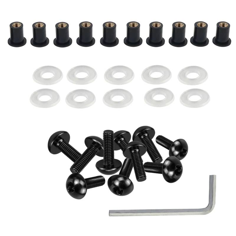 RDWSPLI Motorrad Schrauben Set Kompatibel Mit Suzuki Für Motorradverkleidung Für Bolzen-Sortiment-Kit Für M5 5 Mm 10 Stück Motorrad-Windschutzscheiben-Wellnuts-Schraube(Black) von RDWSPLI