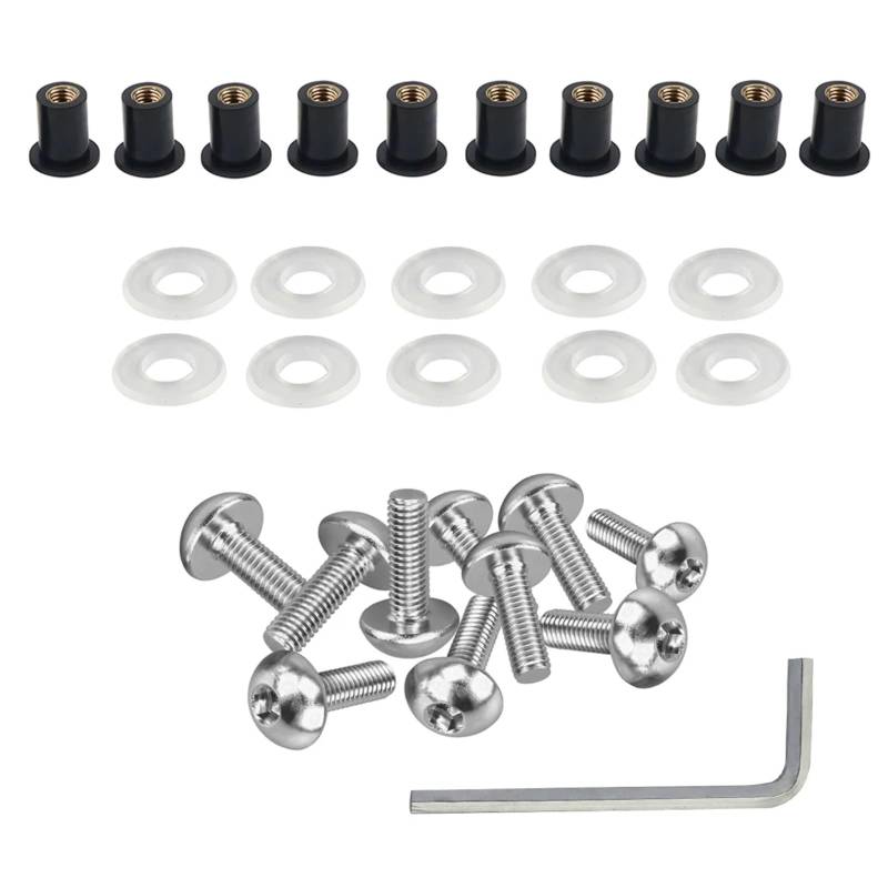 RDWSPLI Motorrad Schrauben Set Kompatibel Mit Suzuki Für Motorradverkleidung Für Bolzen-Sortiment-Kit Für M5 5 Mm 10 Stück Motorrad-Windschutzscheiben-Wellnuts-Schraube(Silver) von RDWSPLI