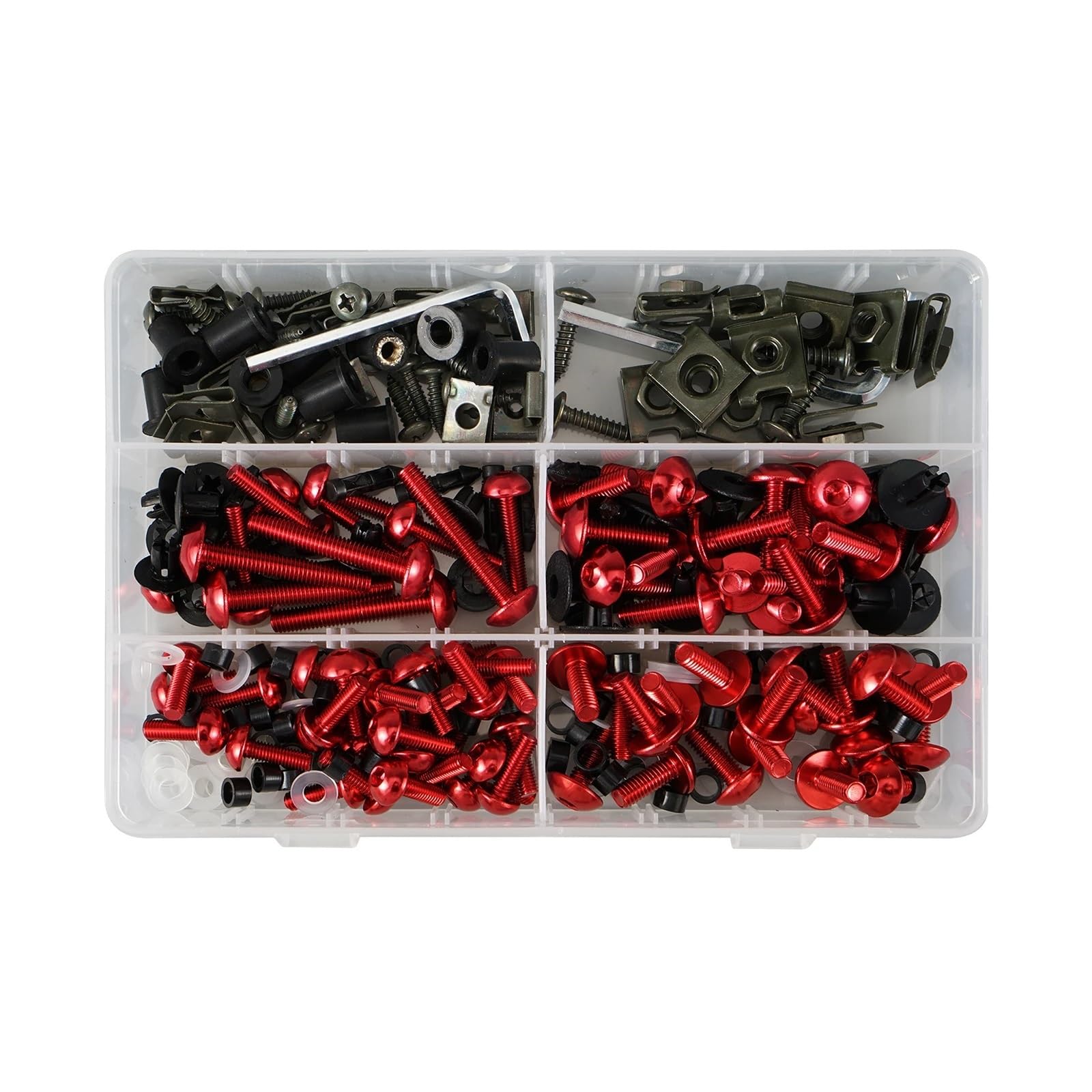 RDWSPLI Motorrad Schrauben Set Kompatibel Mit Yamaha M5 M6 Universalteil Motorradverkleidungs-Befestigungsschrauben 253-teiliges Motorrad-Rennverkleidungsschrauben-Set(Red) von RDWSPLI