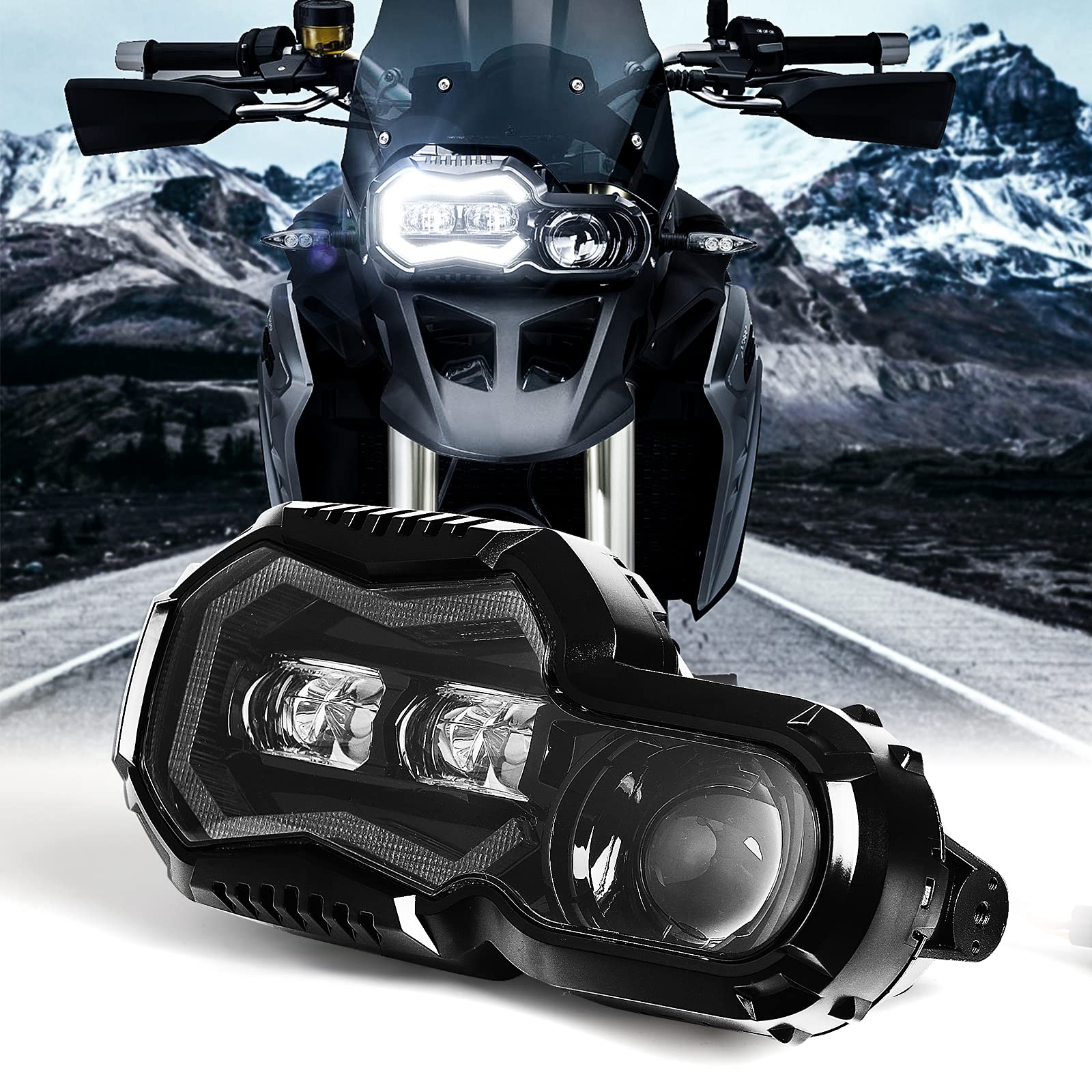 REALOVE LED Scheinwerfer kompatibel mit Motorrad F800GS F800GS Abenteuer F700GS F650GS Frontleuchte mit Engelsaugen Tagfahrlicht, E-Prüfzeichen von REALOVE