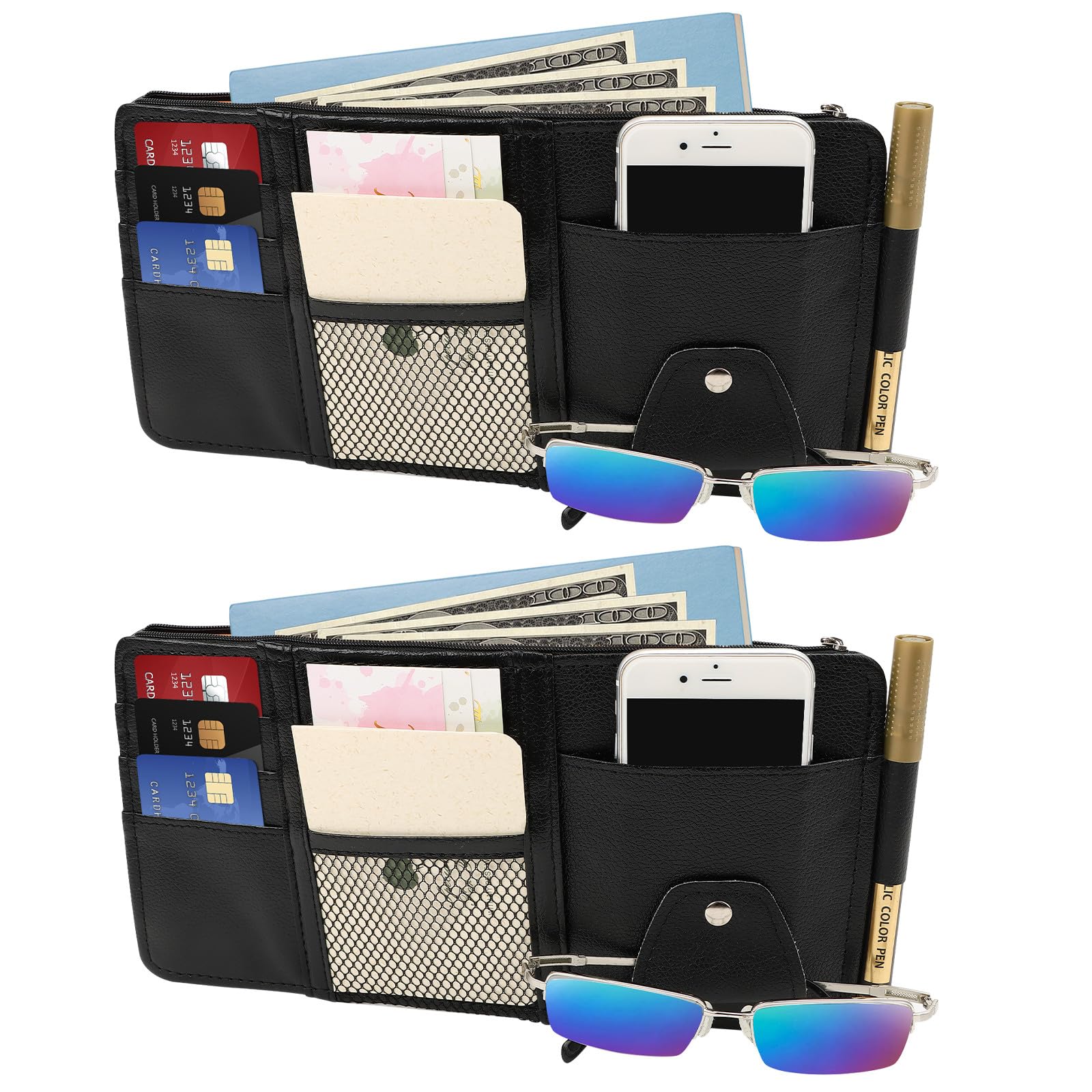 REAQUE Auto Sonnenblende Organizer, Brillenablage Auto, Auto Interieur Leder Sonnenblenden Organizer für Sonnenbrille Halter Kartenhalter Multifunktions Aufbewahrungstasche von REAQUE