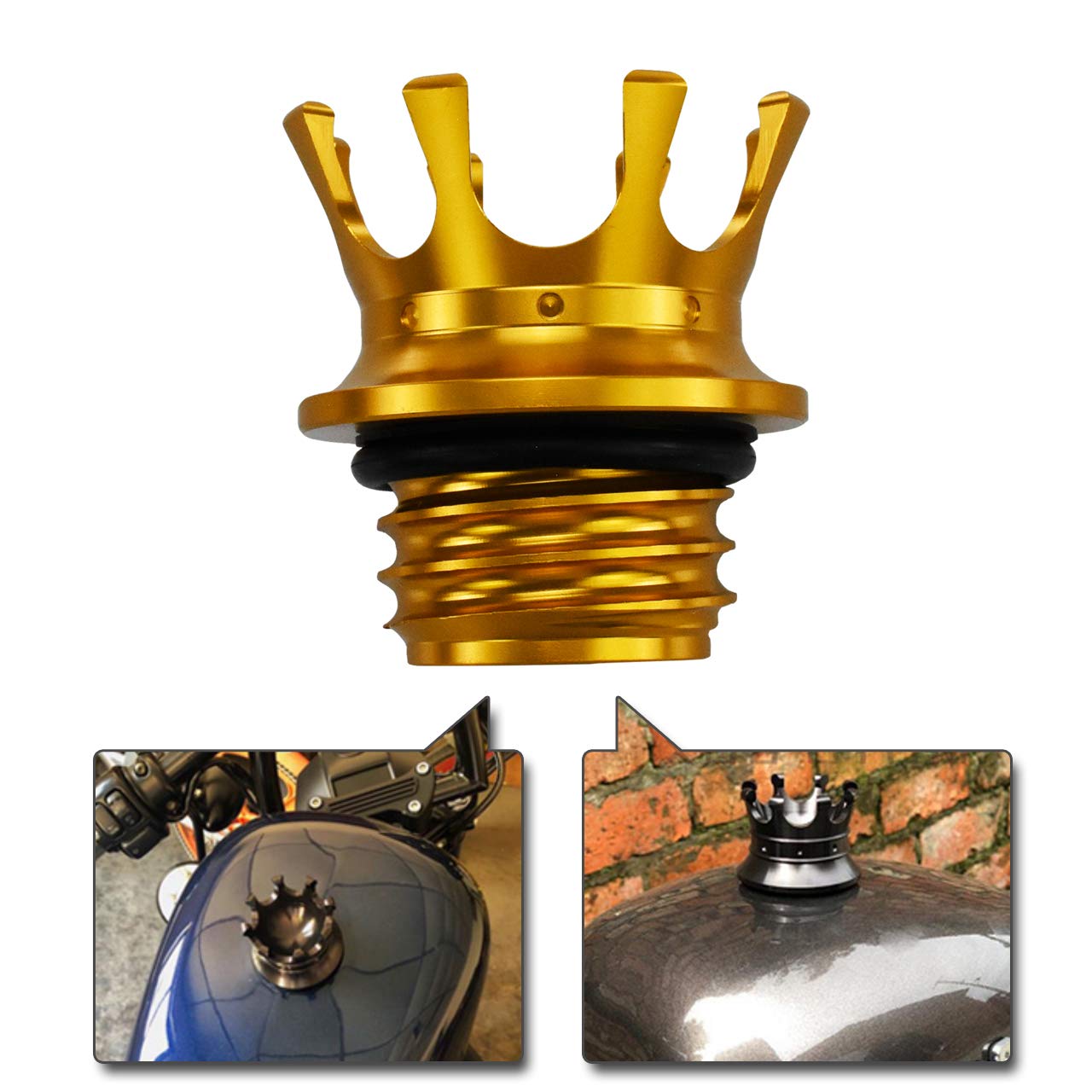 HDBUBALUS King Crown Tankdeckel mit Rechtsgewinde, Billet-Aluminium, passend für Harley Sportster Dyna Touring Road King Softail Trike Freewheeler FLRT Golden von REBACKER