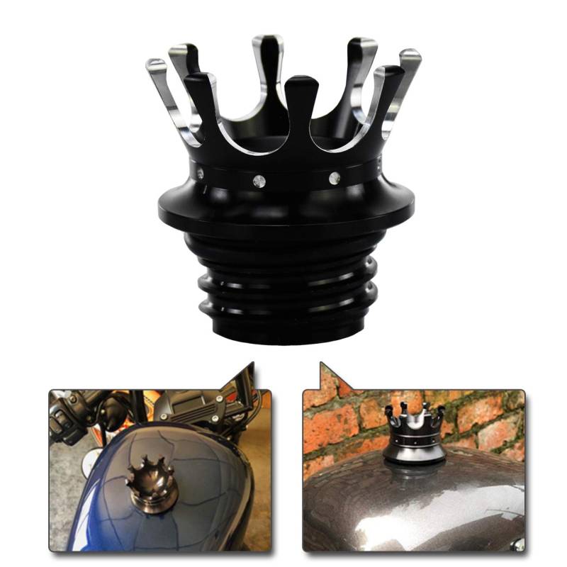 HDBUBALUS King Crown Tankdeckel mit Rechtsgewinde, Billet-Aluminium, passend für Harley Sportster Dyna Touring Road King Softail Trike Freewheeler FLRT schwarz von REBACKER