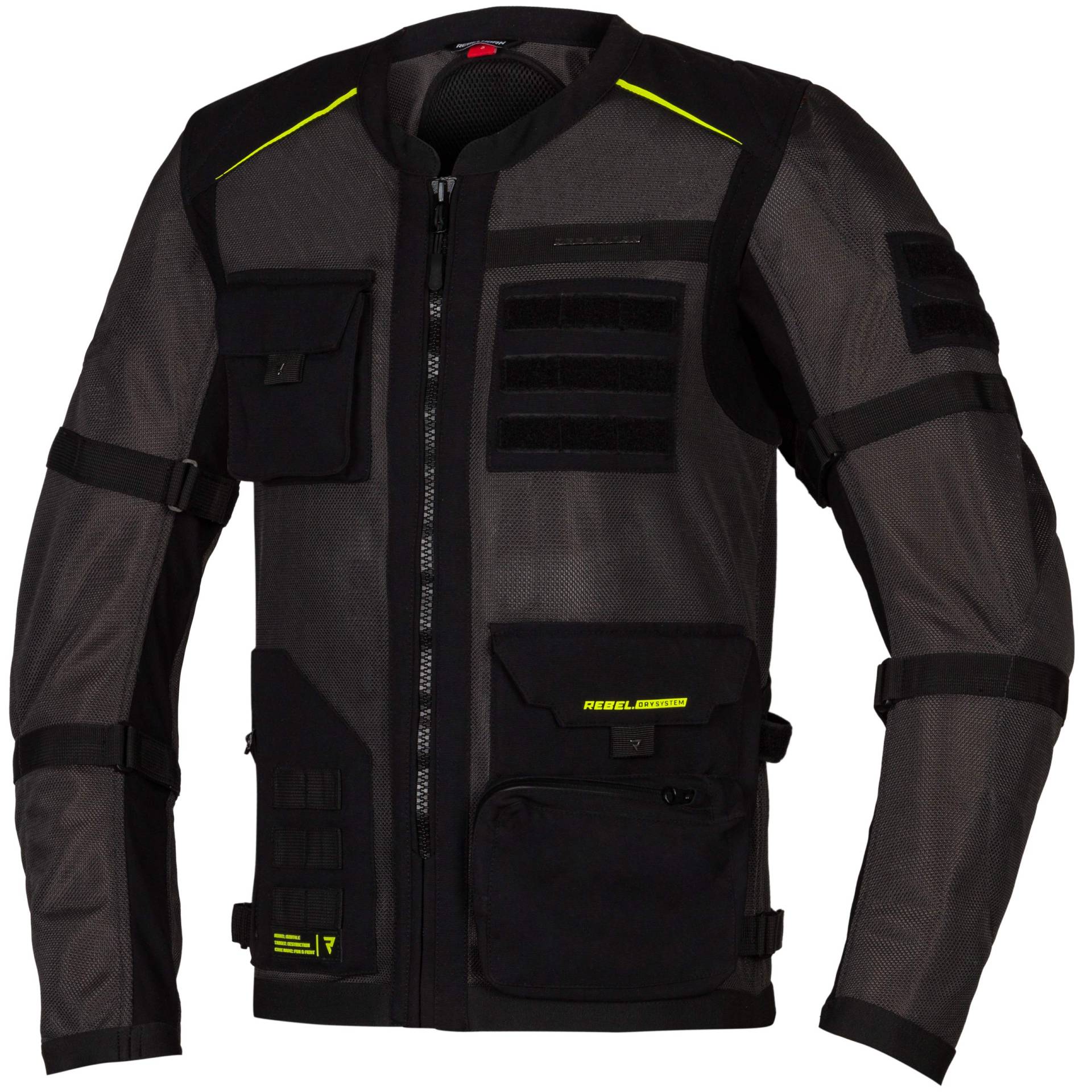 REBELHORN Brutale Motorradjacke Für dynamische Fahrten bei heißem Wetter Stahlgitter Ellenbogen Schulter- und Rückenprotektoren Reflektierende Elemente 6 Taschen von REBELHORN