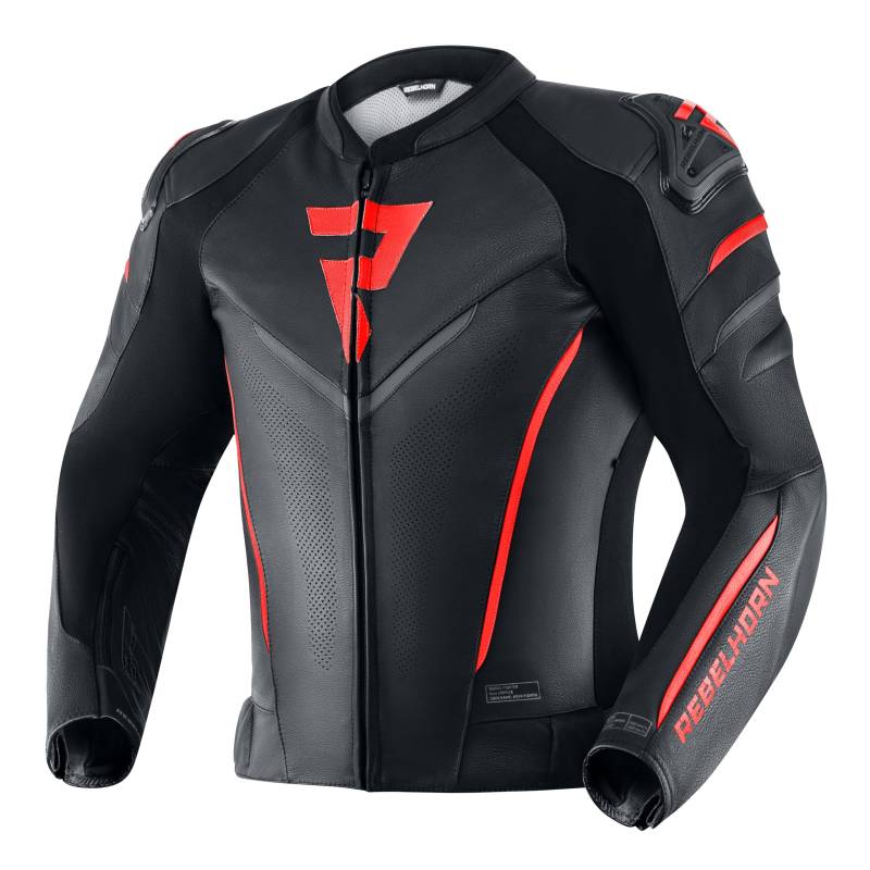 REBELHORN Fighter Motorradjacke Herren | Rindsleder | Ellbogen, Schultern und Rückenprotektor Stufe 2 | Schulterschieber | Wasserdichte In&Out Weste | Belüftungspaneele von REBELHORN