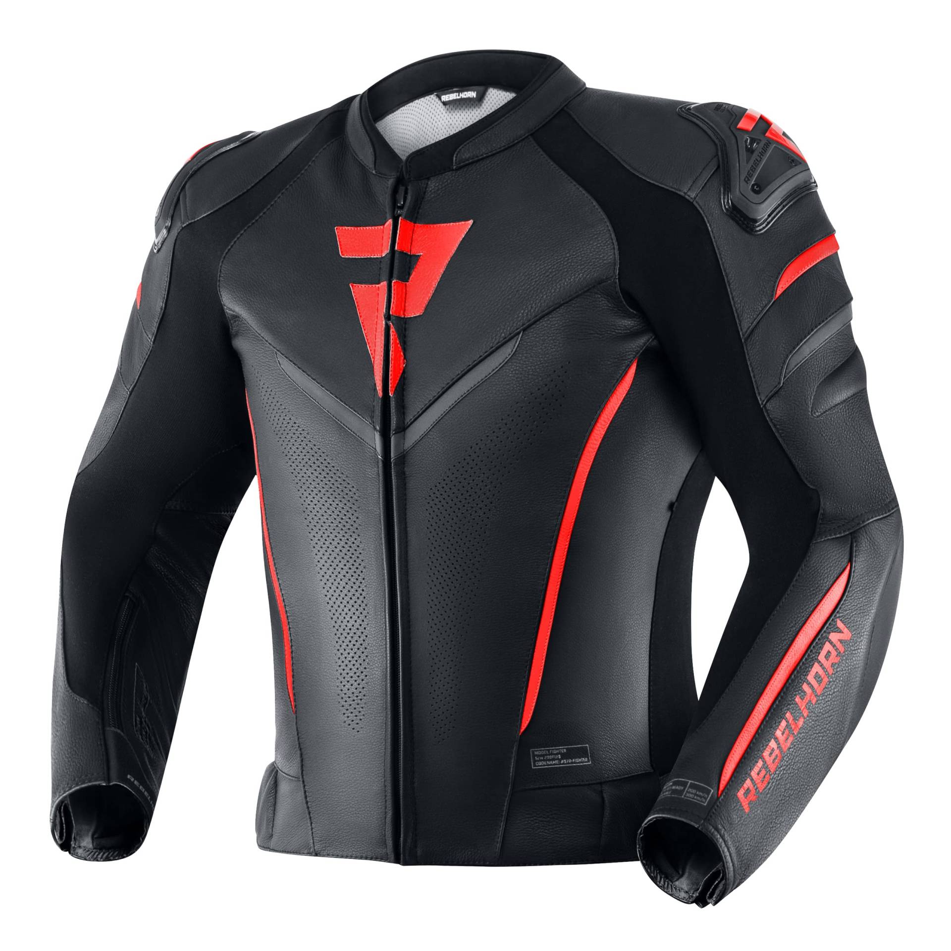 REBELHORN Fighter Leder Motorradjacke Ellbogen- und Schulterschutz Wind- und wasserdichte Softshell Weste Belüftung Reflektierende Elemente 4 Taschen von REBELHORN