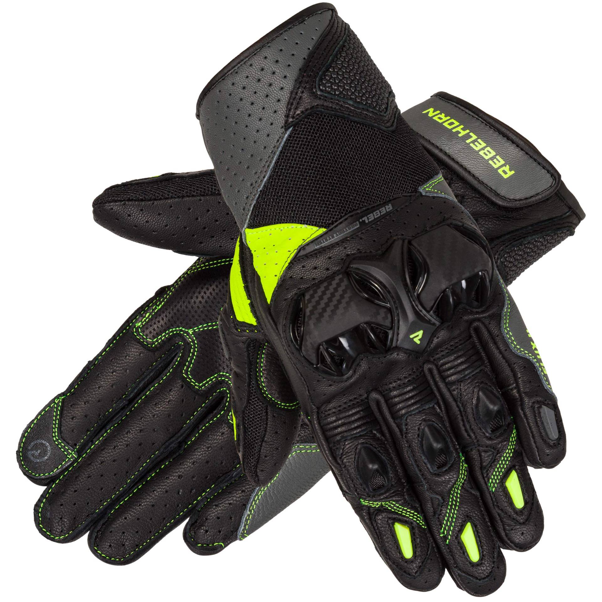 REBELHORN Flux II Leder Motorradhandschuhe für Herren Hochwertiges Ziegenleder SAS-TEC und Superfabric Panels Belüftung Touchscreen Friendly Pads von REBELHORN