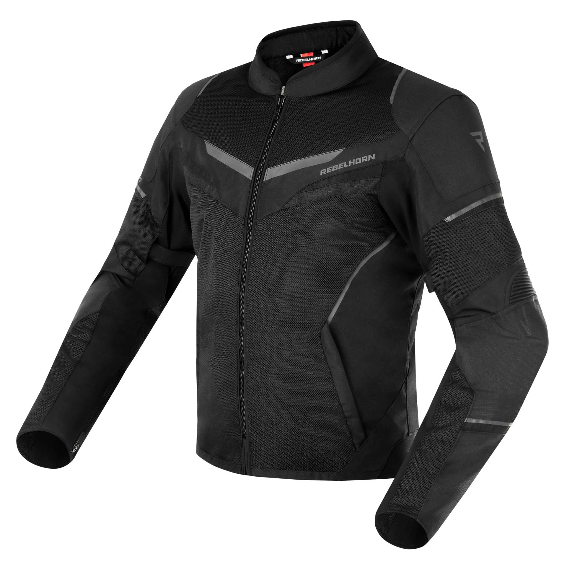 REBELHORN Flux Motorradjacke Herren | Abnehmbare L-XTR Membran | Ellenbogen und Schulterprotektoren Stufe 2 | Mesh-Belüftung Einsätze | Reflektierende Elemente von REBELHORN