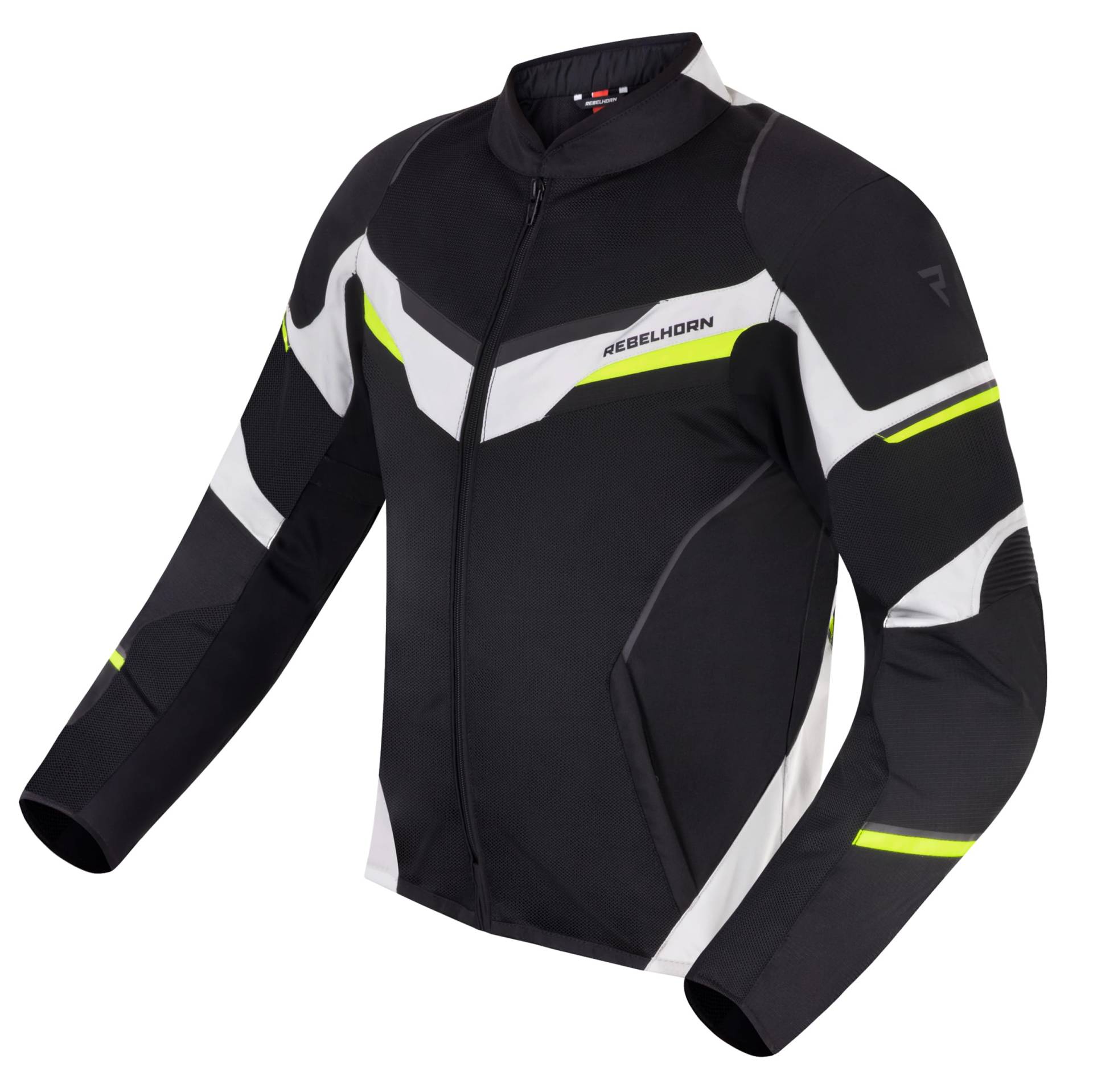 REBELHORN Flux Motorradjacke Herren | Abnehmbare L-XTR Membran | Ellenbogen und Schulterprotektoren Stufe 2 | Mesh-Belüftung Einsätze | Reflektierende Elemente von REBELHORN