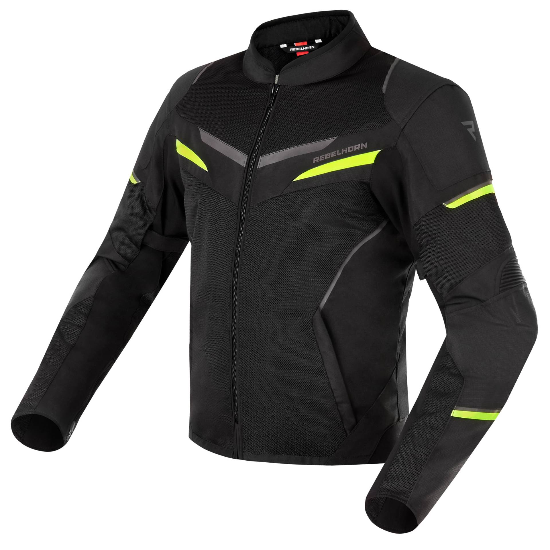 REBELHORN Flux Motorradjacke Herren | Abnehmbare L-XTR Membran | Ellenbogen und Schulterprotektoren Stufe 2 | Mesh-Belüftung Einsätze | Reflektierende Elemente von REBELHORN