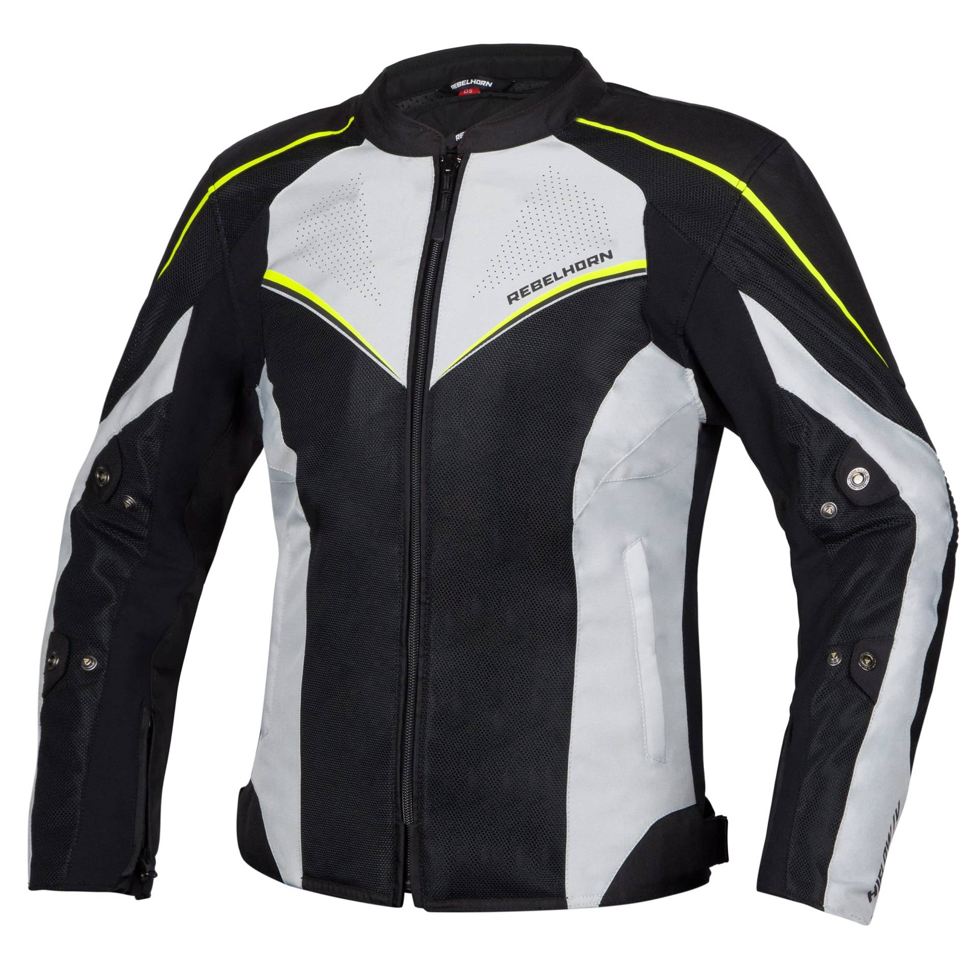 REBELHORN Hiflow IV Lady Motorradjacke für Frauen Humax Membrane Ellbogen- und Schulterschutz Abnehmbare Gilet-Belüftungstaschen Reflektierende Elemente von REBELHORN