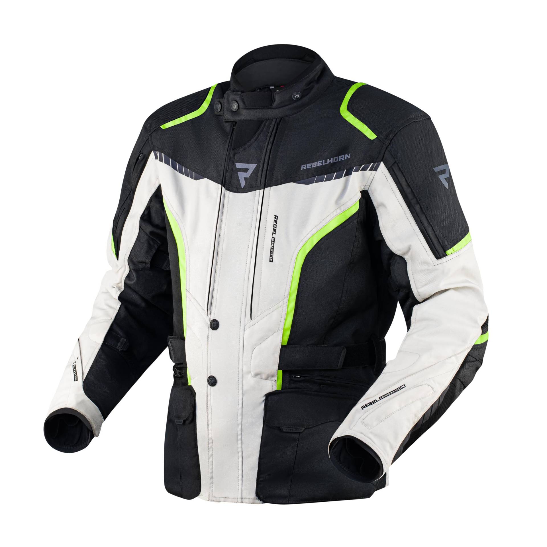 REBELHORN Hiker III Motorradjacke Herren | Textil | Reissa Membran | Ellbogen und Schulterprotektoren Stufe 2 | Rückenprotektor Tasche | 10 Belüftungskanäle von REBELHORN