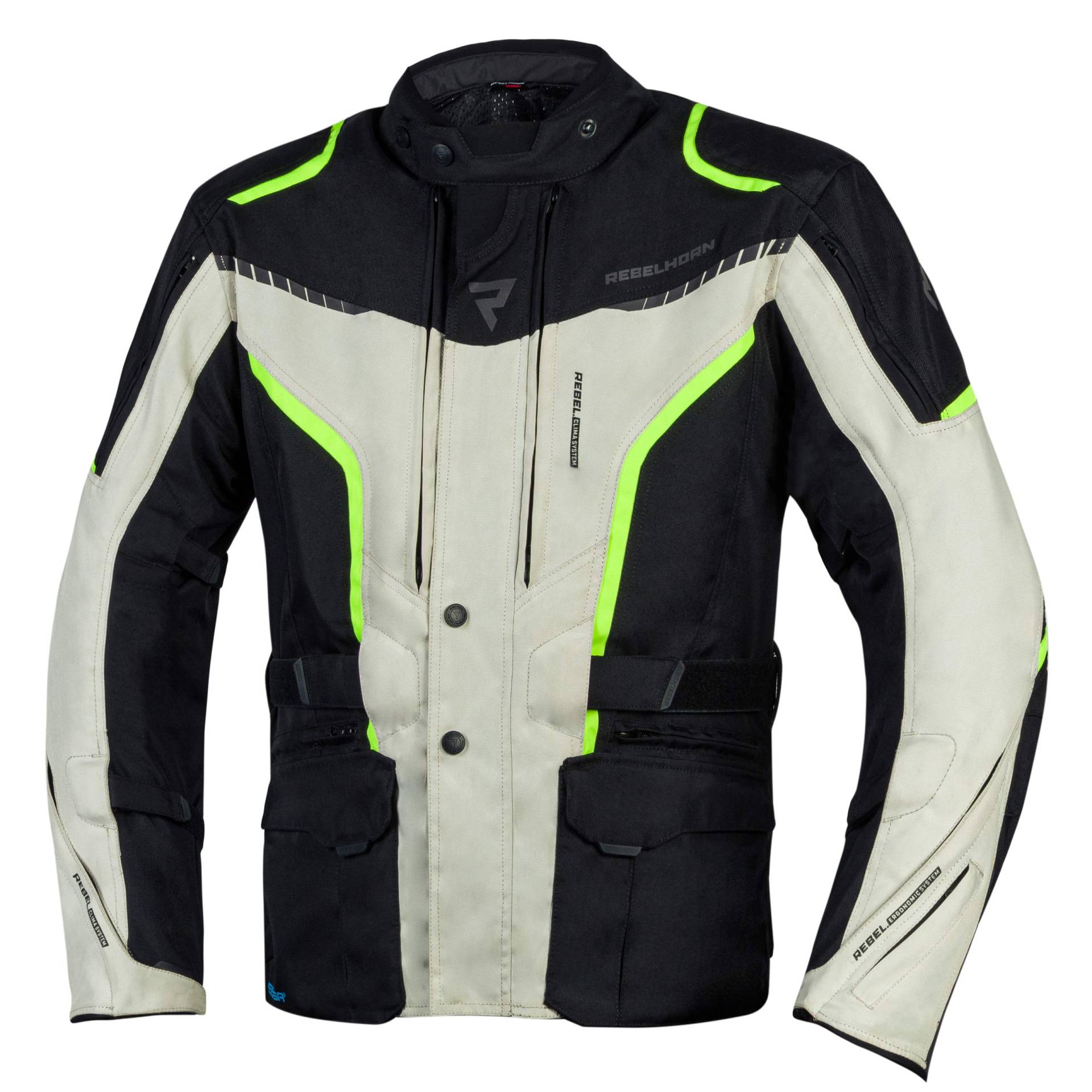 REBELHORN Hiker III Motorradjacke Herren | Textil | Reissa Membran | Ellbogen und Schulterprotektoren Stufe 2 | Rückenprotektor Tasche | 10 Belüftungskanäle von REBELHORN