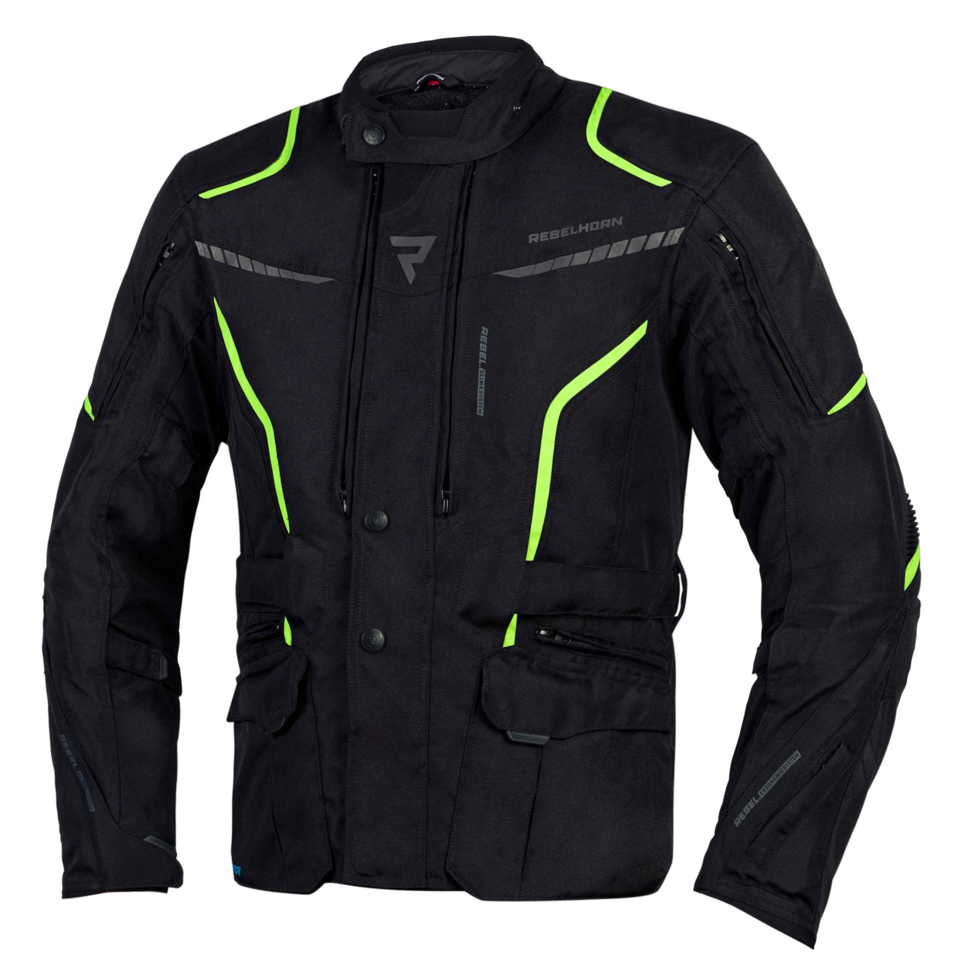 REBELHORN Hiker III Motorradjacke Herren | Textil | Reissa Membran | Ellbogen und Schulterprotektoren Stufe 2 | Rückenprotektor Tasche | 10 Belüftungskanäle von REBELHORN