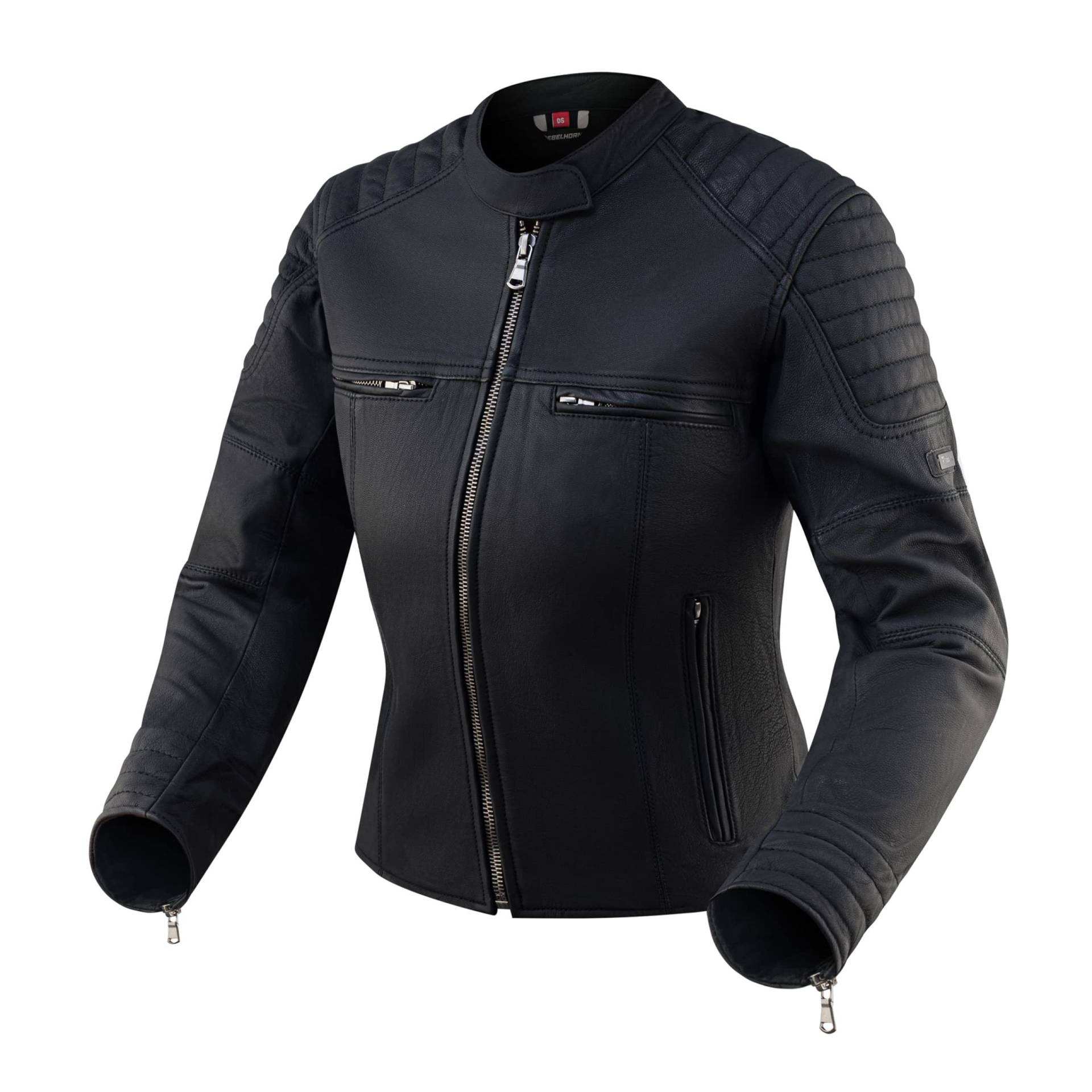 REBELHORN Hunter Pro Motorradjacke Damen | Leder | CE-Level 2 Ellbogen und Schulterprotektoren | 2 Belüftungskanäle | 4 Taschen von REBELHORN