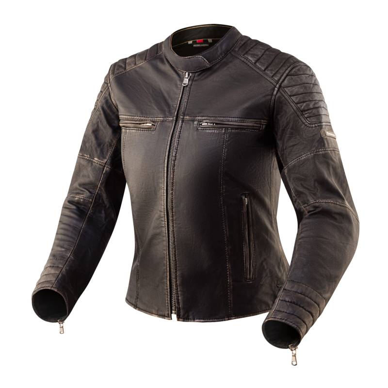 REBELHORN Hunter Pro Motorradjacke Damen | Leder | CE-Level 2 Ellbogen und Schulterprotektoren | 2 Belüftungskanäle | 4 Taschen von REBELHORN