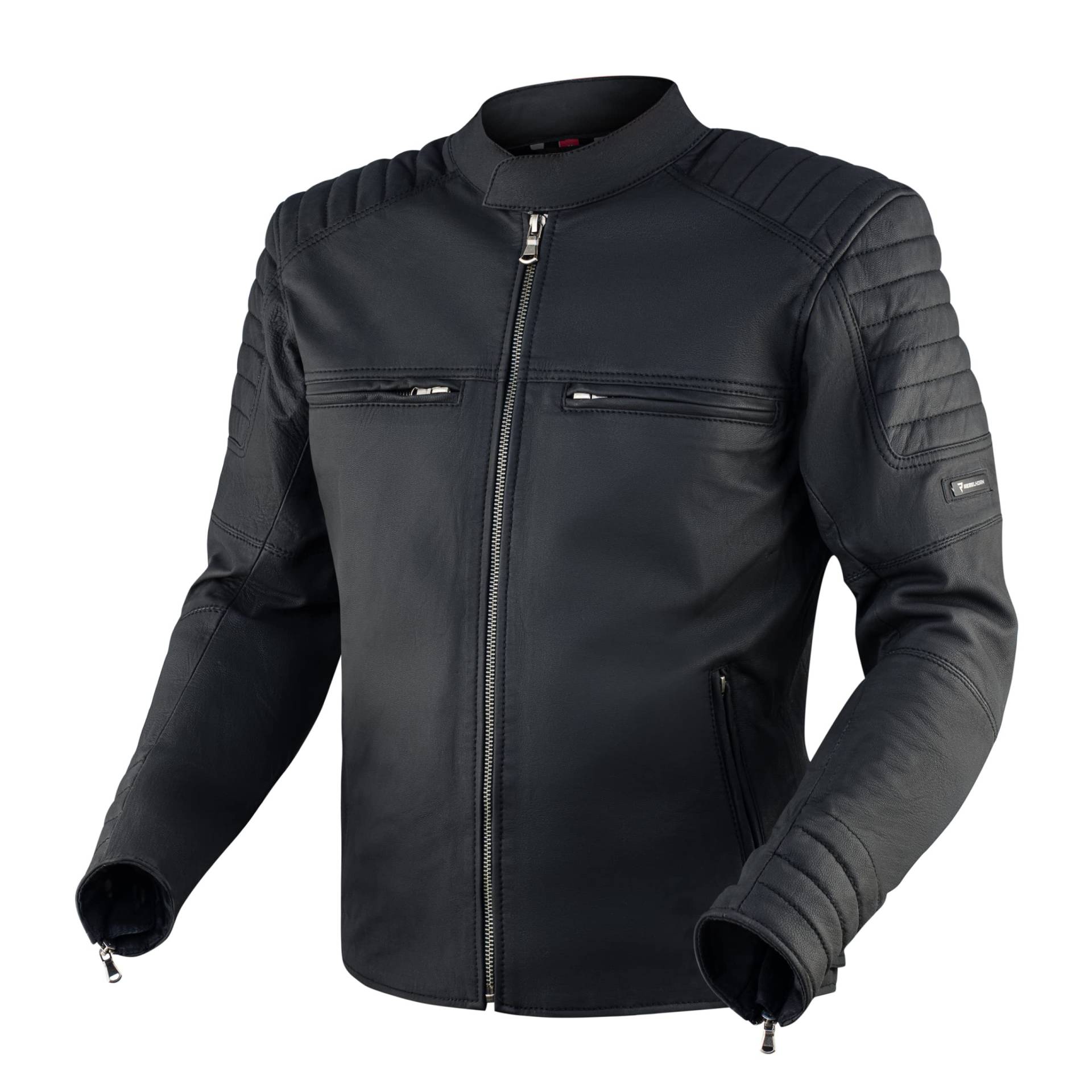 REBELHORN Hunter Pro Motorradjacke Herren | Leder | CE-Level 2 Ellbogen und Schulterprotektoren | 2 Belüftungskanäle | 4 Taschen von REBELHORN