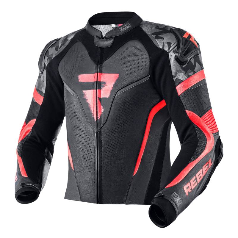 REBELHORN Rebel Motorrad Lederjacke Schwarz/Fluo Rot 54 von REBELHORN