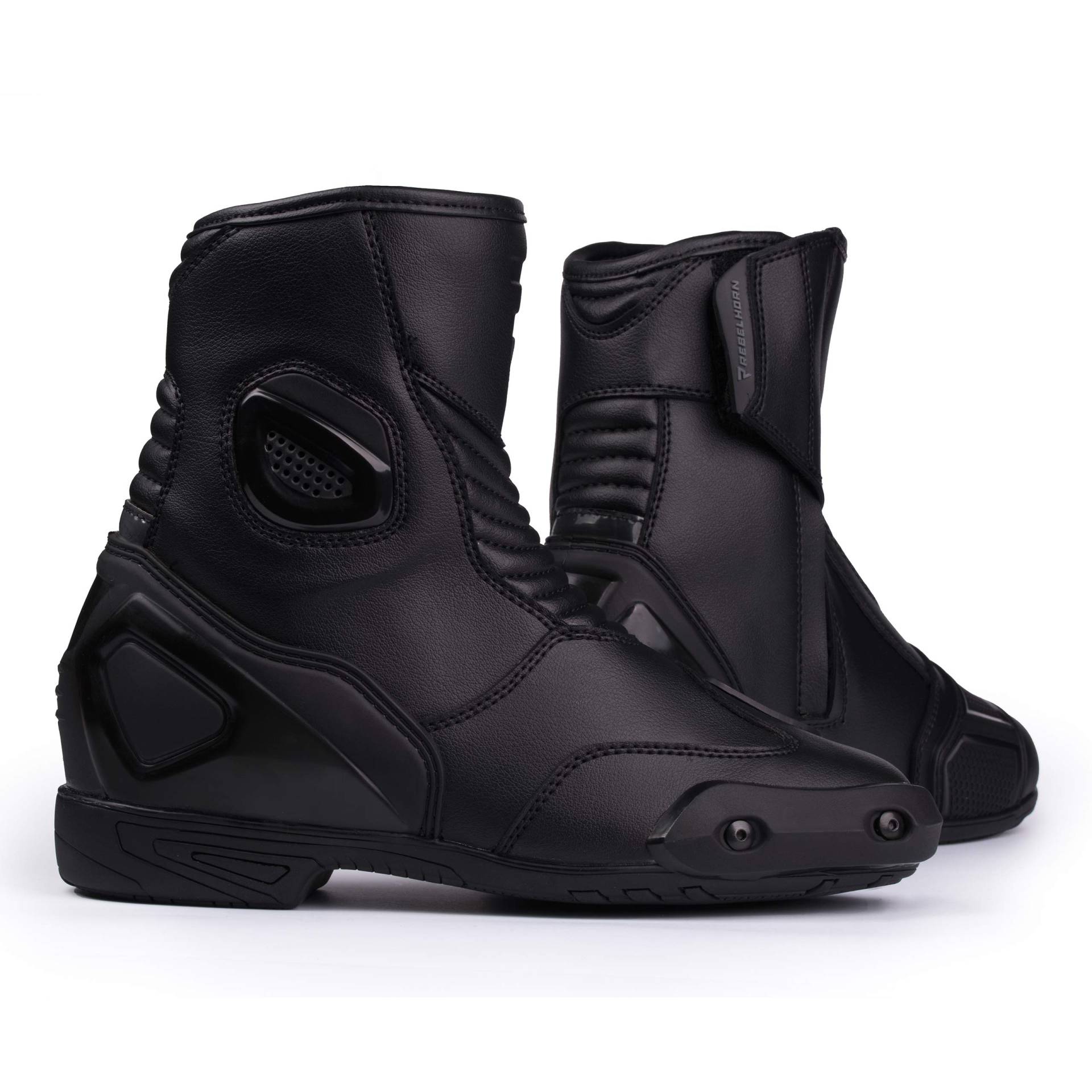 REBELHORN Trip ST Short Motorradstiefel Für schnelle Fahrten und Touren Harte Fersen- und Knöchelschutzlüftung Antibakterielle Einsätze Reflektierende Elemente Schwarz 42 EU von REBELHORN