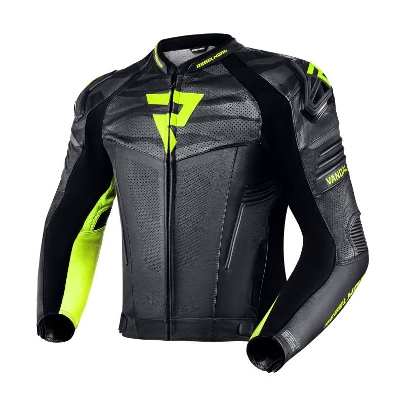 REBELHORN Vandal Motorradjacke Herren | Rindsleder | Ellbogen und Schulterprotektoren Stufe 2 | Schulterschieber | Softshell In&Out Weste | Perforierte Belüftungspaneele von REBELHORN