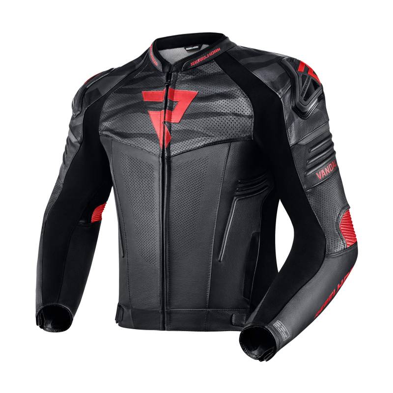 REBELHORN Vandal Motorradjacke Herren | Rindsleder | Ellbogen und Schulterprotektoren Stufe 2 | Schulterschieber | Softshell In&Out Weste | Perforierte Belüftungspaneele von REBELHORN