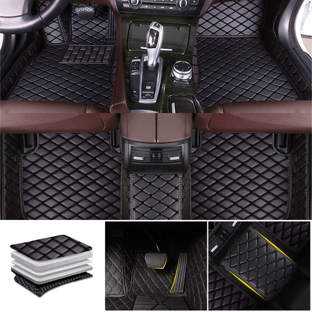 Leder Auto FußMatten für H-yund-ai Santa Fe 2015-2017, Allwetter Anti-Rutsch wasserdichte Auto Fussmatten, Bodenmatte Teppiche Full Set,All-Black von REMAZ