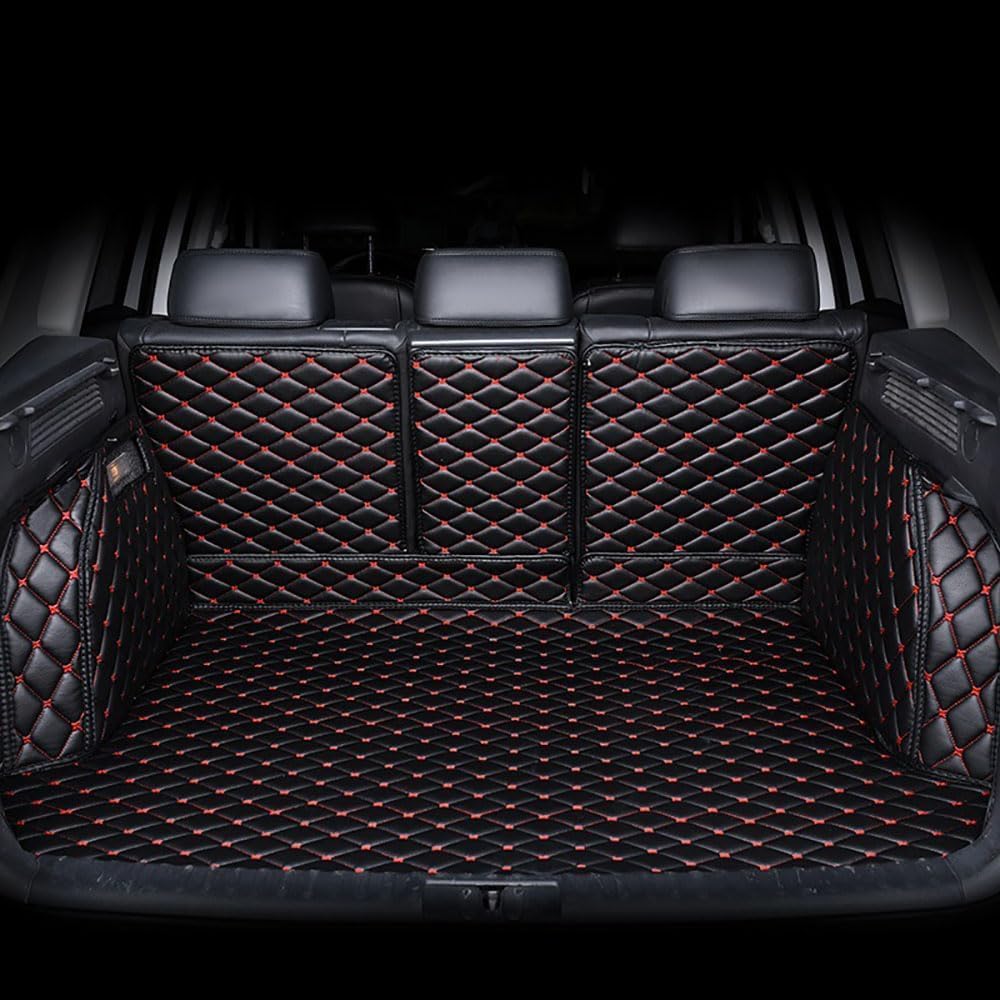 VollstäNdige Einkreisung Kofferraummatte Kofferraumwanne für Ford Escape 2013-2017, rutschfest Kratzfestem Leder Kofferraummatten,B-Black Red Line von REMAZ