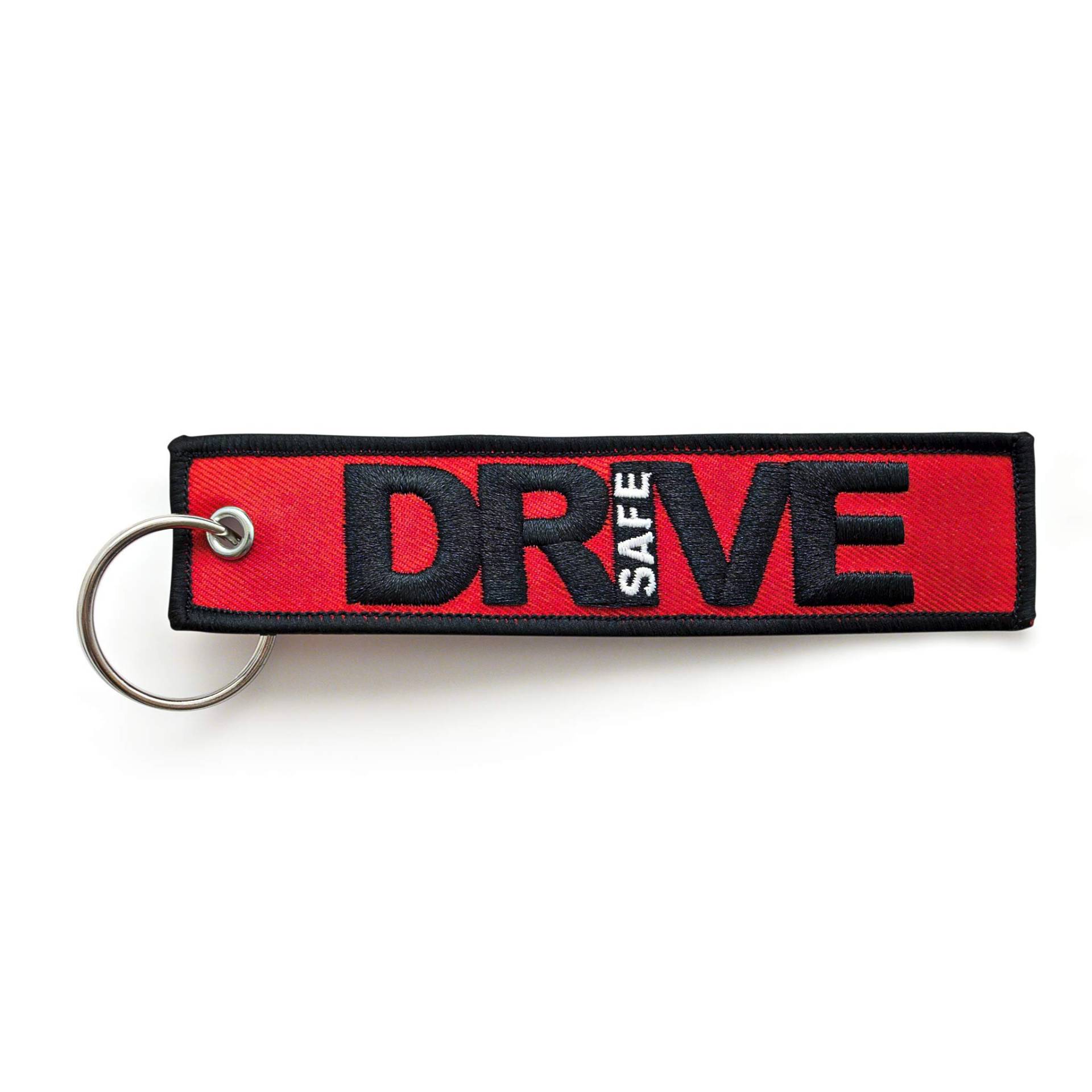 RENEGADE Motorrad Schlüsselanhänger aus Stoff mit Schlüsselring bestickt & Kratzfest (130 x 30 mm, rot, schwarz). Ideal für Ihr Motorrad (Drive Safe) von RENEGADE