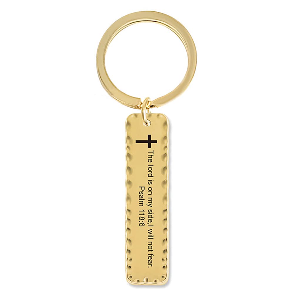 RENYILIN Schlüsselanhänger mit Bibelvers aus Edelstahl, langer Streifen, Metall, religiöses Gebet, inspiriertes Geschenk, Gold & Psalm 118:6, Uniform code von RENYILIN