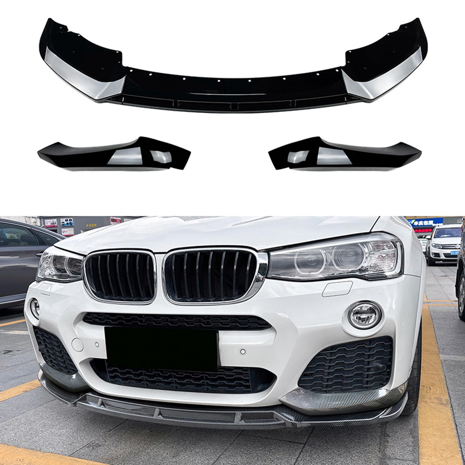 REROM Auto Frontlippe Spoiler für BMW X3 F25 X4 F26 LCI 2014 2015 2016 2017 M Sport, Frontstoßstangen Lippenkörper Autoteile Autoantikollisionsschutz,- Black von REROM