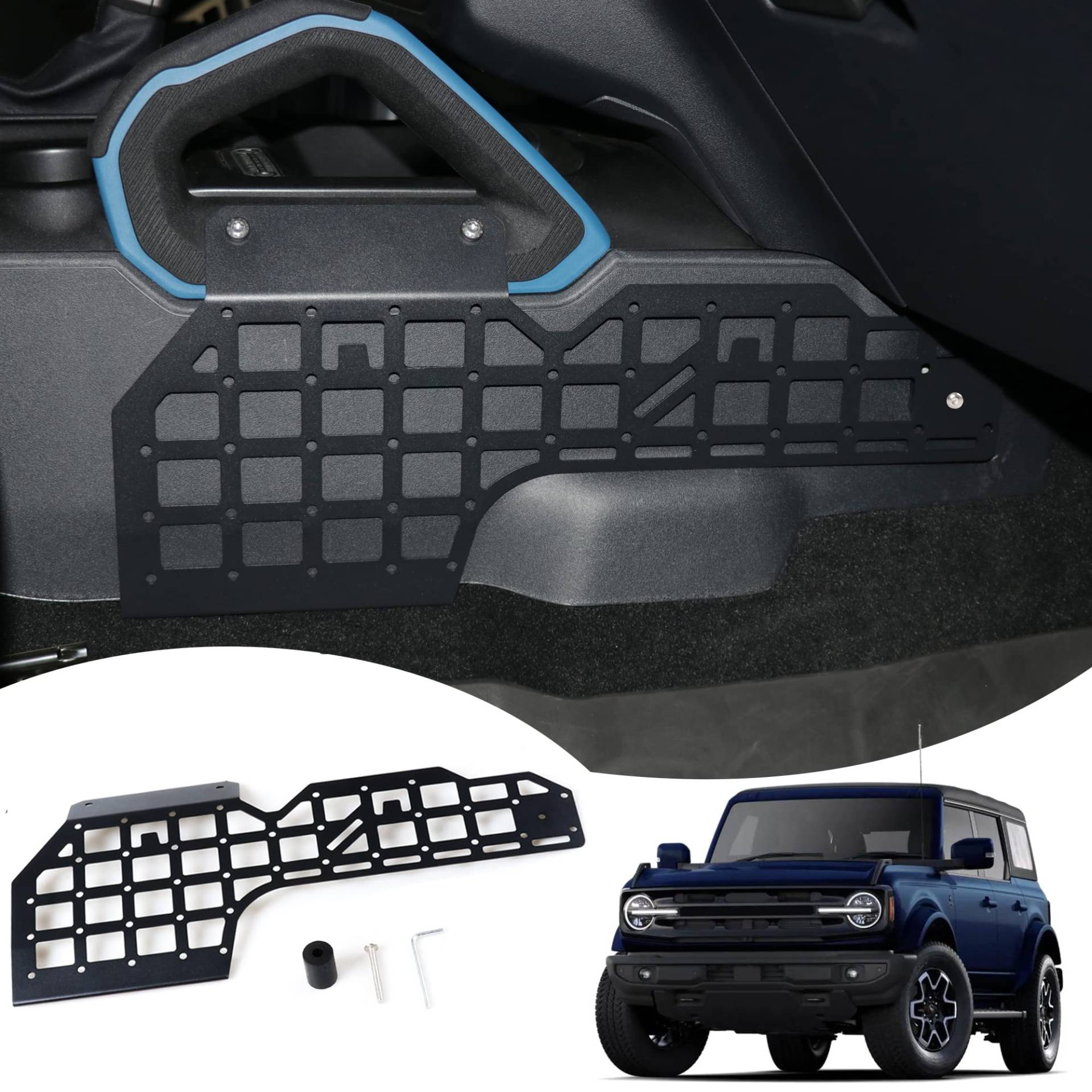 RERPRO MOLLE Panel für Ford Bronco 2021 2022 2023 2024 4-Türer 2-Türer Innenzubehör Mittelkonsole Aufbewahrung Beifahrerseite Gitterplatte Organizer Schaltung rechts hängend Stahlgestell schwarz von RERPRO