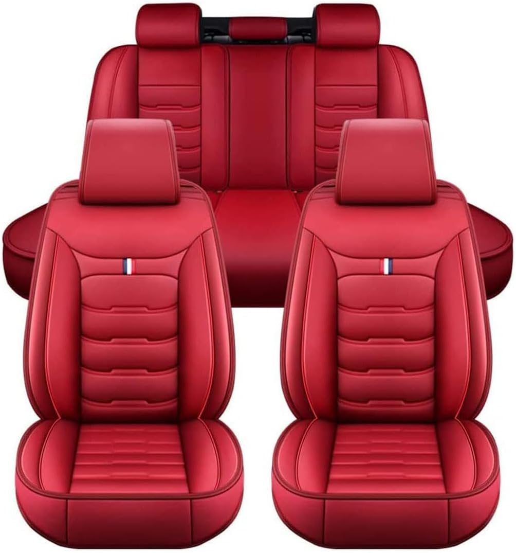 RESKIU Leather autositzbezüge für BMW 3 Series 320d XDrive M Sport Berline (F30), Wasserdichtes Sitzbezüge Vorne und Hinten Sitzbezug Auto Sitzschoner Sitzschutz Komplettset, E-Red von RESKIU