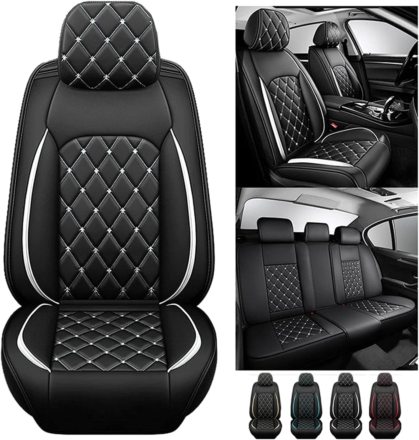 RESKIU Leather autositzbezüge für Ford Fiesta (2010-2012), Wasserdichtes Sitzbezüge Vorne und Hinten Sitzbezug Auto Sitzschoner Sitzschutz Komplettset, C-Black White von RESKIU