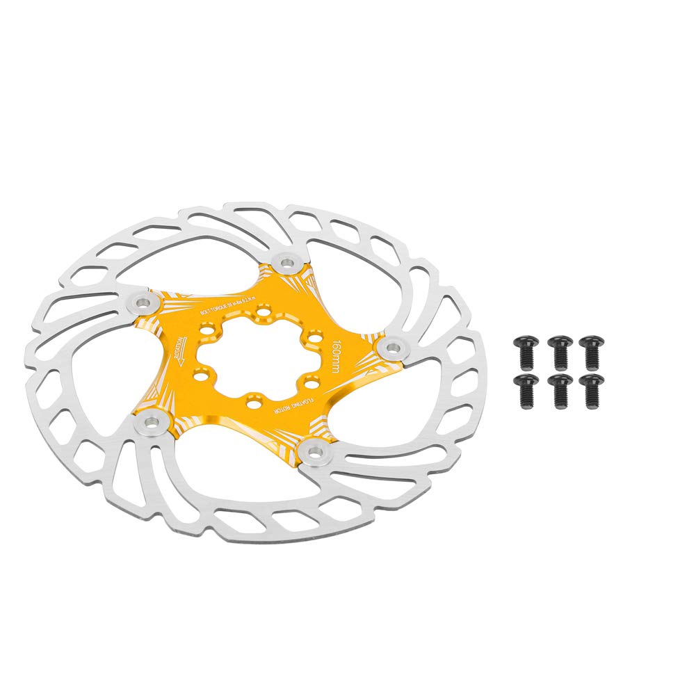 Rexvtns 160 -mm -Scheibenbremsbremsrotor mit 6 Schrauben, hochwertigem Metall Mountain Bike Bike Rading Bike Fünf Nagelscheibenbremsbrems -Portion Scheibenscheibe Leicht robustes (Gold) von REXVTNS