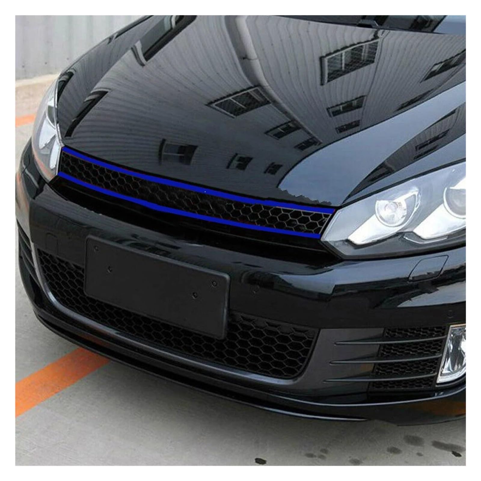 Auto Frontgrill 5 Stücke Für VW Für Golf 6 7 Für Tiguan Für Polo Für GTI Auto Front Hood Grille Reflektierende Aufkleber Streifen Auto Außen Styling Dekoration Trim Aufkleber Kühlergrill(Blau) von RFSHOP