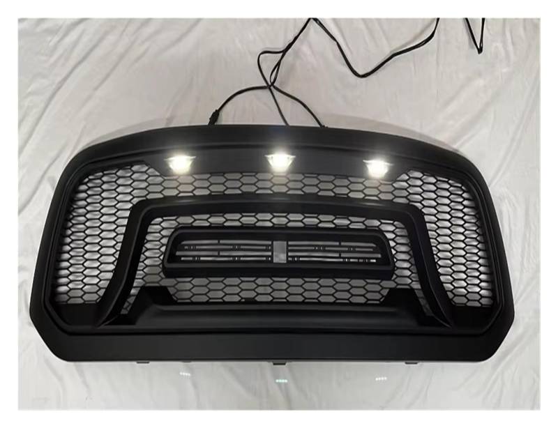 Auto Frontgrill Für Dodge Für Ram 1500 2013-2018 Für Raptor Style Front Mesh Grill Racing Grille ABS Schwarze Stoßstangenmaske Ersatzgitter Kühlergrill(White LED) von RFSHOP