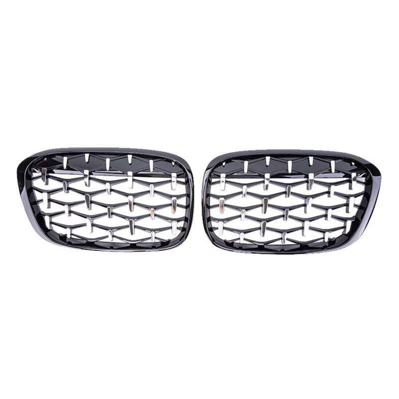 Auto Frontgrill Für X1 F48 F49 2016-2019 Auto Diamant Front Nierengrill Renngrill Glanz Schwarz Grills Zubehör Grills Auto Styling Gitter Kühlergrill(Black Silver) von RFSHOP