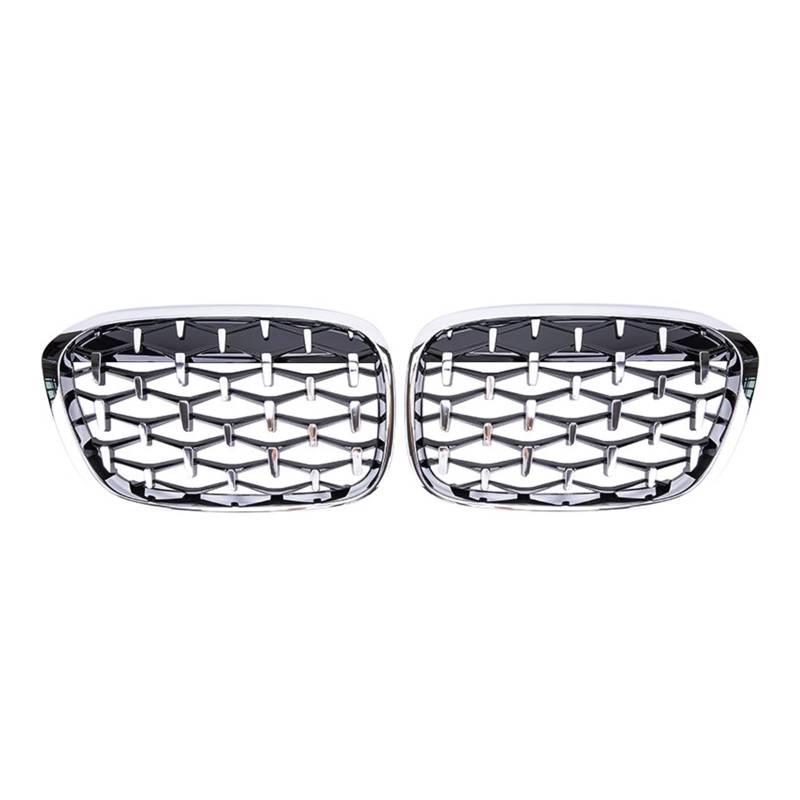 Auto Frontgrill Für X1 F48 F49 2016-2019 Auto Diamant Front Nierengrill Renngrill Glanz Schwarz Grills Zubehör Grills Auto Styling Gitter Kühlergrill(Full Silver) von RFSHOP