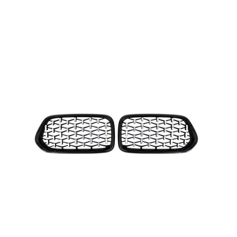 Auto Frontgrill Für X2 F39 2018 2019 2020 2021 Diamant Front Nieren Gitter Nieren Grill Ersatz Meteor Stil ABS Kunststoff Kühlergrill(Black and Silver) von RFSHOP