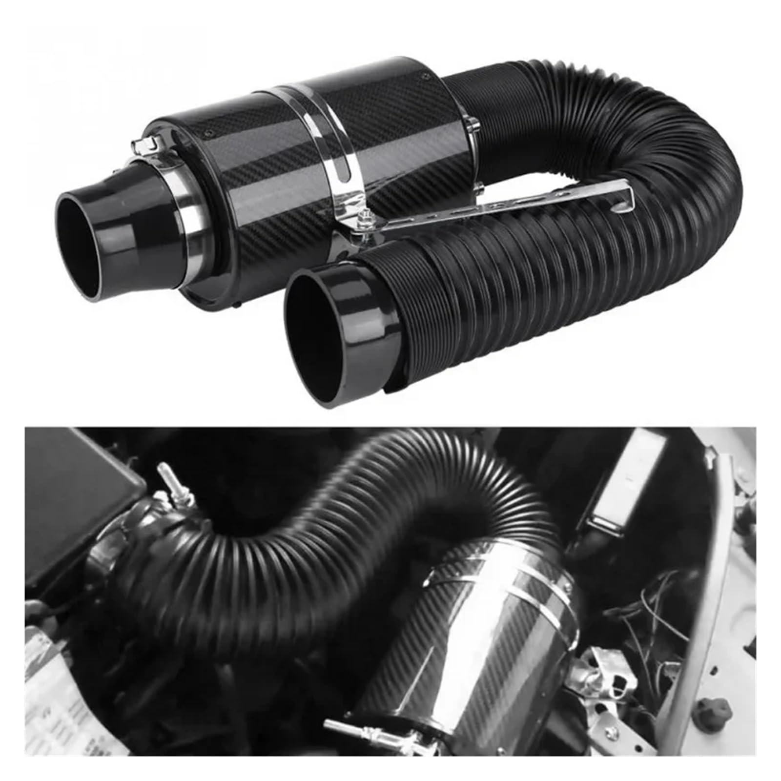 Auto-Lufteinlassrohr 1 Set Universal Auto Kaltluftfilter Feed Geschlossene Intake Induktion Rohr Schlauch Kit Carbon Fibre Luftfilter Adapter Faltenbalg Ansaugschlauch von RFSHOP