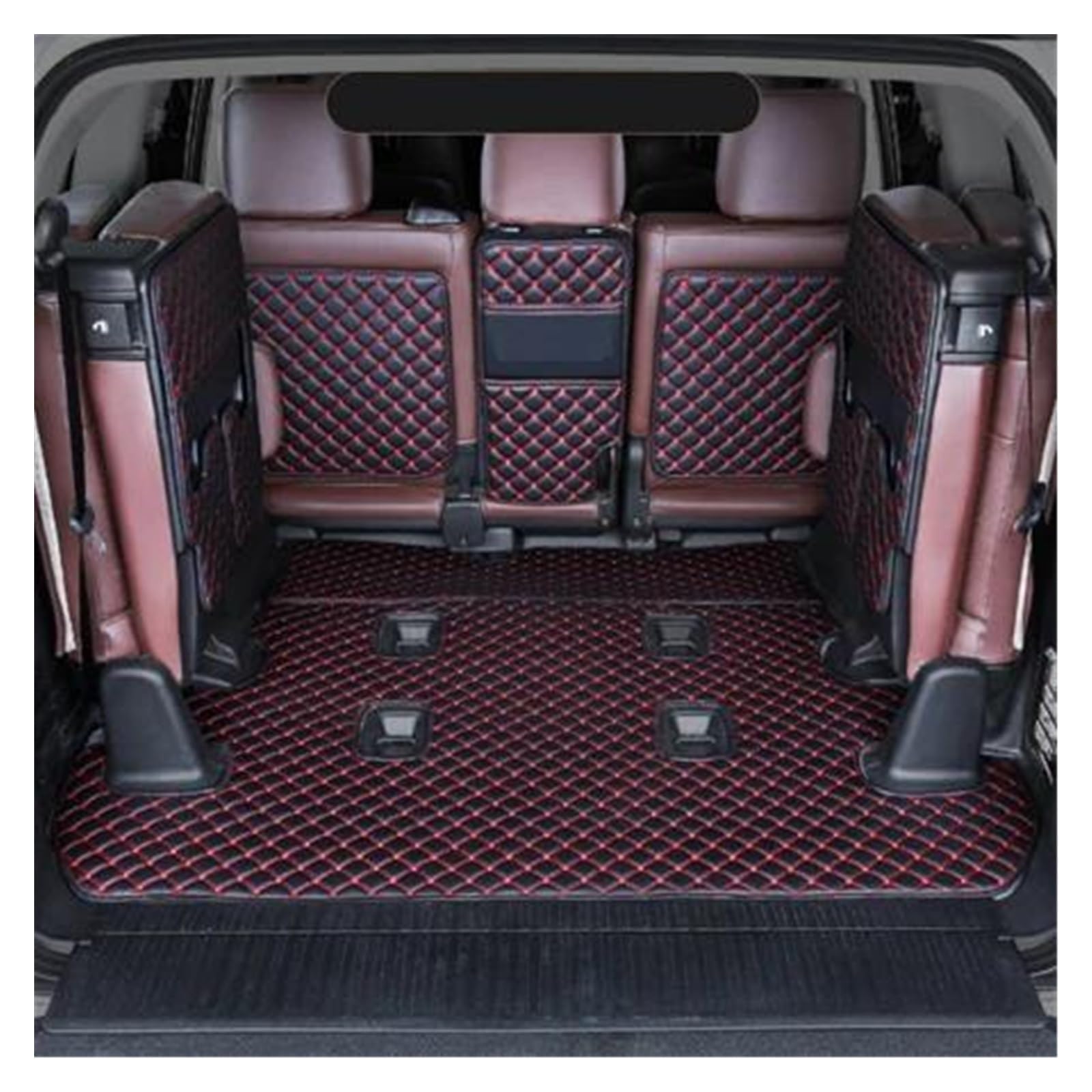 Kofferraummatte Kofferraumwanne Auto-Kofferraummatten Leder Für Land Für Cruiser 200 2017 2018 Anti-Schmutz-Schutzschale Cargo Liner Zubehör Styling(Black red,B) von RFSHOP