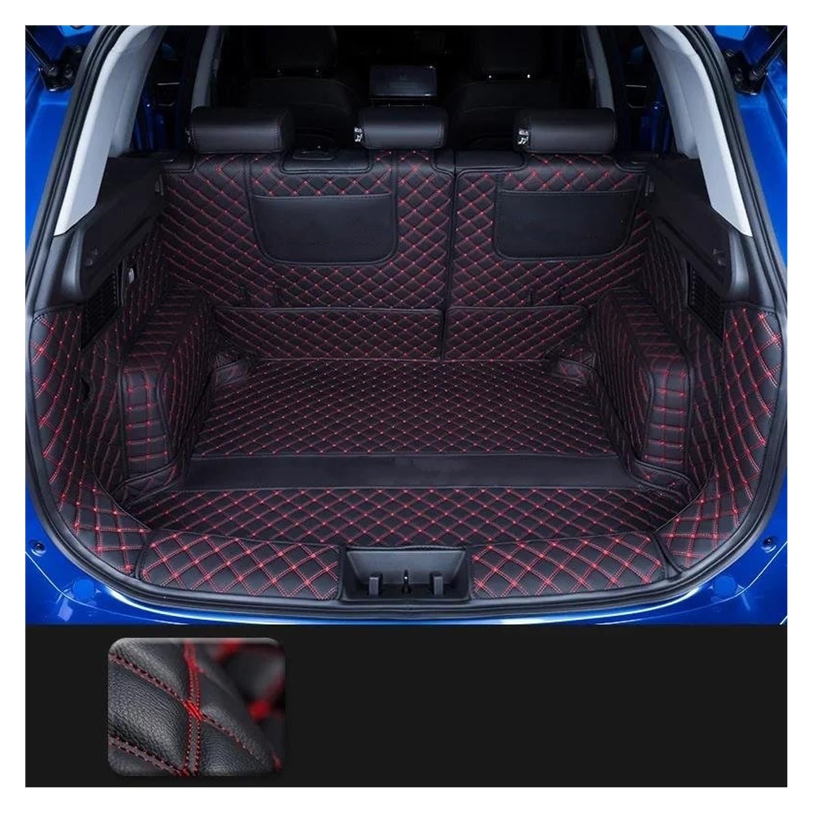 Kofferraummatte Kofferraumwanne Für Chery Für Tiggo 7 Pro 2023 2022 2021 Innendekorationszubehör Kofferraummatten Leder Cargo Liner Kofferraumteppiche(Red Set,Model 2) von RFSHOP