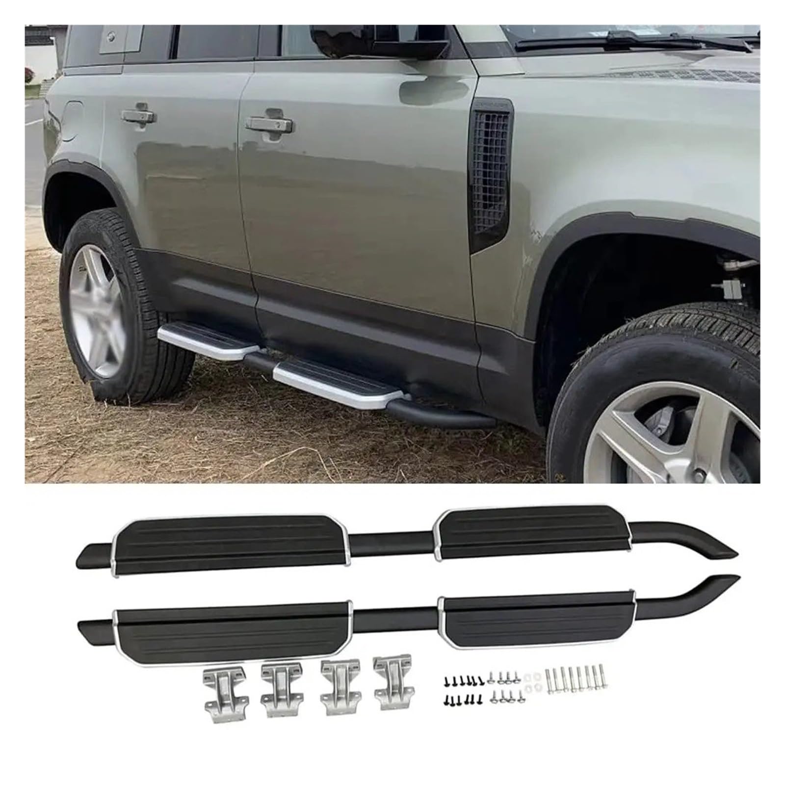 Winglet Diffusor 2PCS Aluminium Seite Schritte Trittbretter Nerf Bars Für Land Für Rover Für Defender 110 130 4 Tür L851 2020-2024 2023 2022 2021 Seitenschweller(with Sliver Trim) von RFSHOP