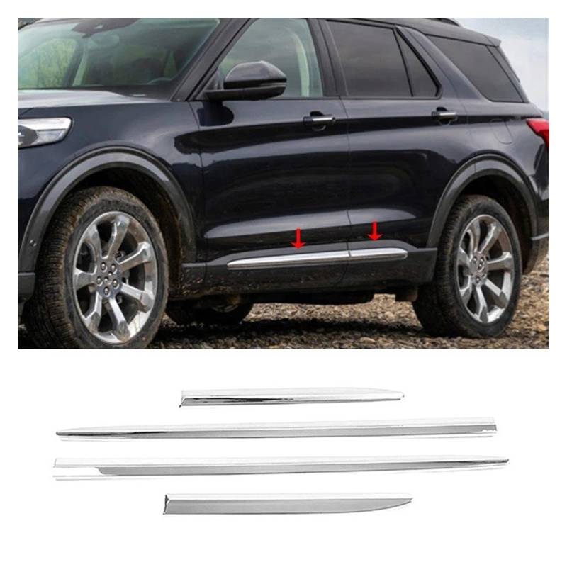 Winglet Diffusor Auto Zubehör Für Ford Für Explorer 2020 2021 2022 2023 Seite Tür Auto Körper Molding Röcke Kratzfest Abdeckung Trim ABS Chrom Carbon Seitenschweller(Silvery) von RFSHOP