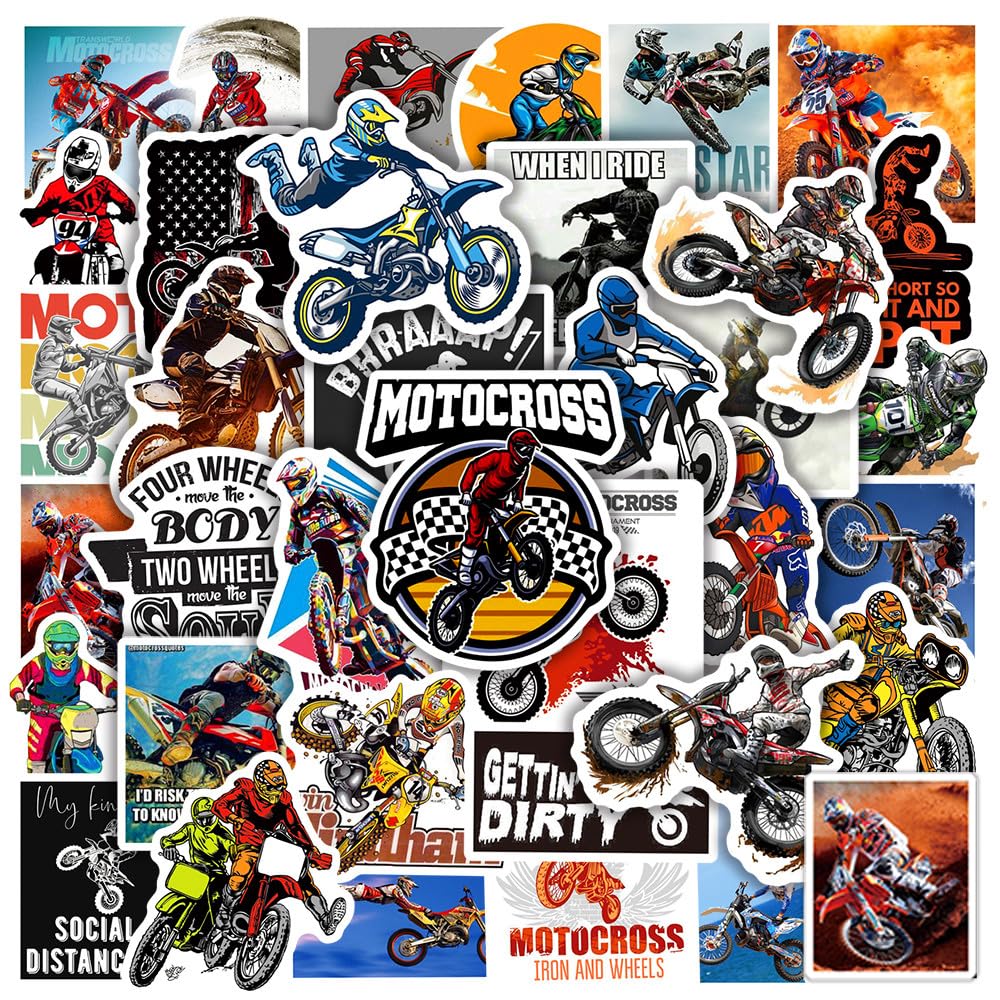 RGBEE Moto-Cross Aufkleber 50 Stück, Wasserfeste Vinyl Sticker Set für Laptop, Koffer, Helm, Motorrad, Skateboard, Snowboard, Auto, Fahrrad, Computer, Graffiti Aufkleber Decals von RGBEE