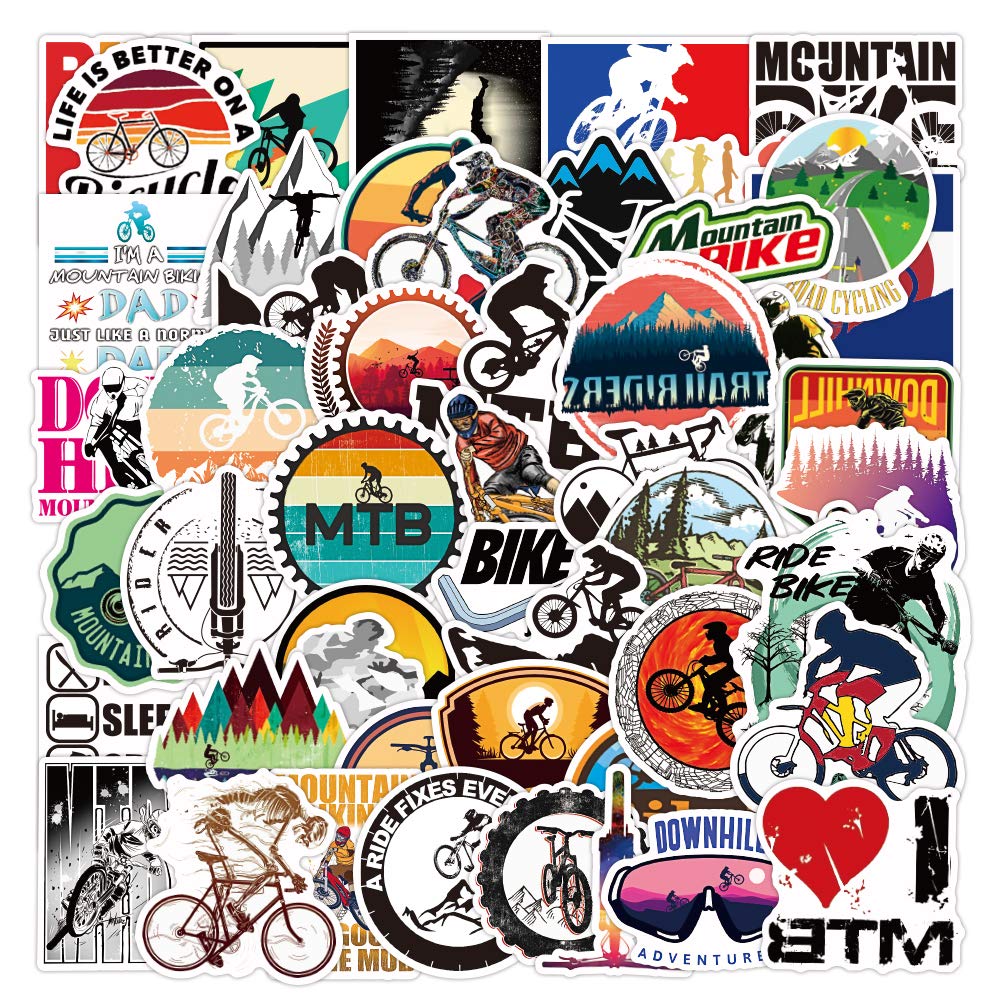 RGBEE Mountainbike Sticker 50 Stücke, Wasserfeste Vinyl Sticker Set für Laptop, Koffer, Helm, Motorrad, Skateboard, Snowboard, Auto, Fahrrad, Computer, Graffiti MTB Aufkleber Decals von RGBEE