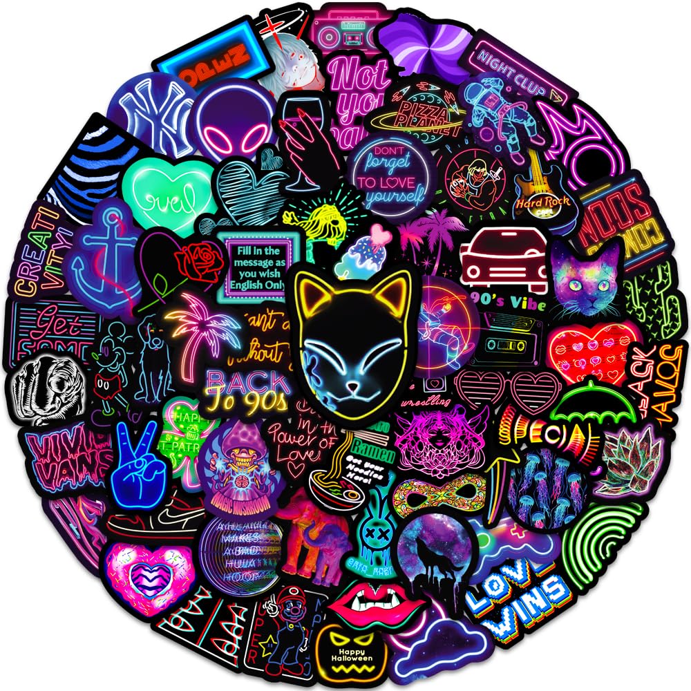 RGBEE Neon Aufkleber 100 Stücke, Graffiti Vintage Sticker Set für Laptop Motorrad Fahrrad Skateboard Koffer Scrapbook Helm, Cool Wasserfeste Sticker für Erwachsene von RGBEE